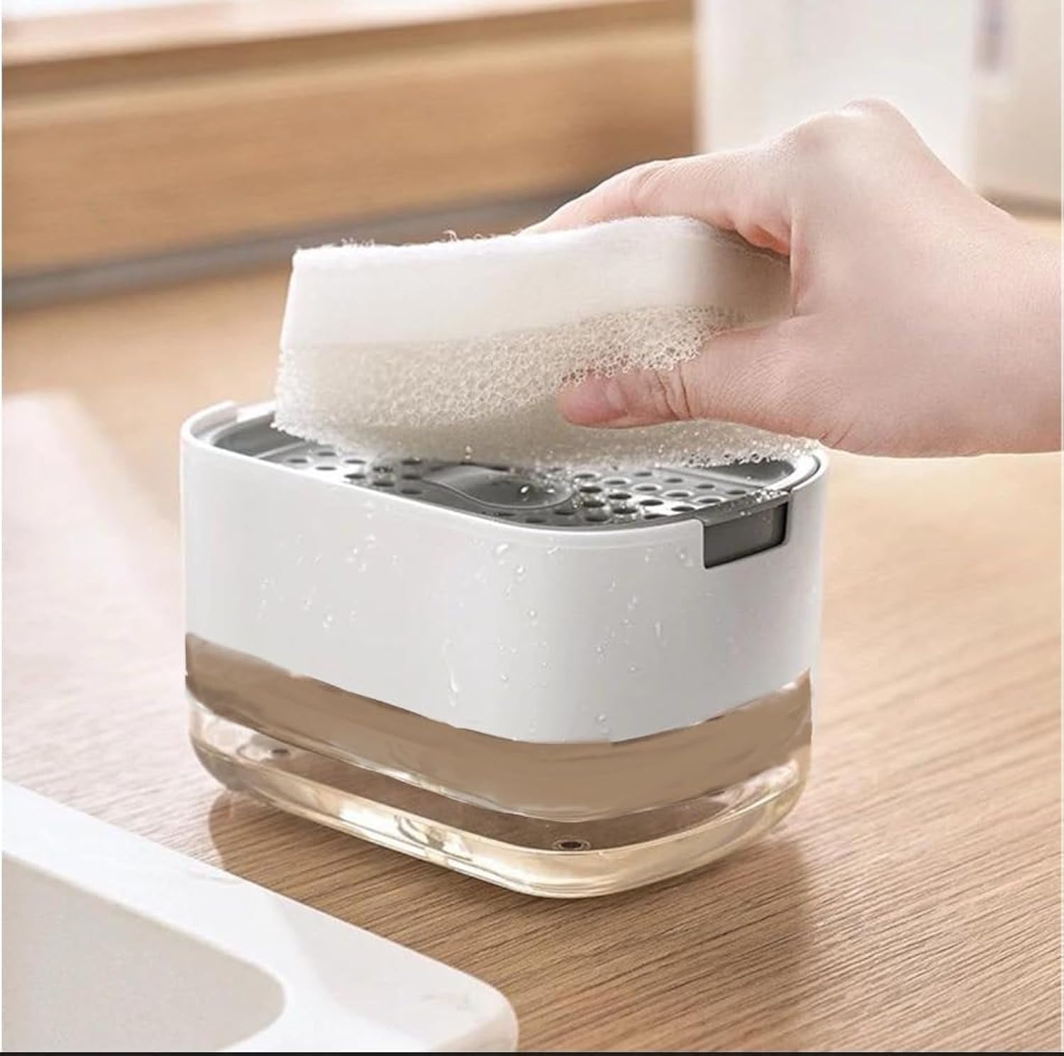 Oslen 2-in-1 Kitchen Soap Dispenser with Sponge Holder - 400ml Hollow Design, Durable & Smooth Body Dishwashing Soap Dispenser Set - Perfect for Kitchen Sink Organization and Dish Washing Accessories (Multi-Color)