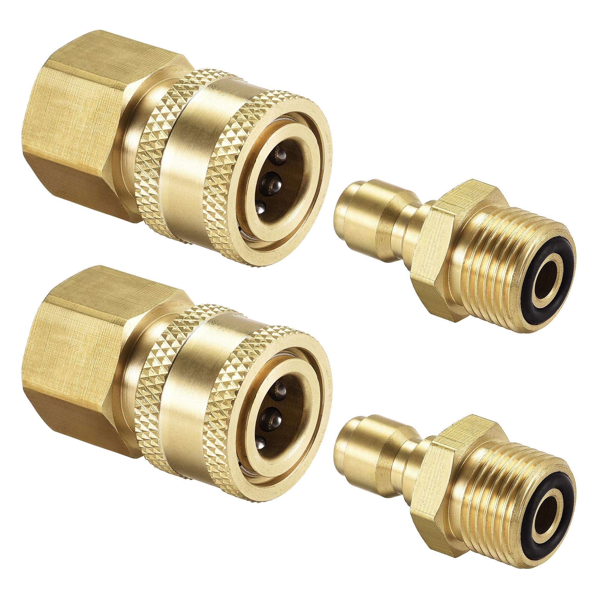 **uxcell Brass Quick Connect Garden Hose Set - M18x1.5 Male & Female Thread Water Hose Connectors, Pressure Washer Adapter, Quick Disconnect Kit (2 Sets) - Perfect for Lawn Irrigation, Car Washing & Outdoor Cleaning**