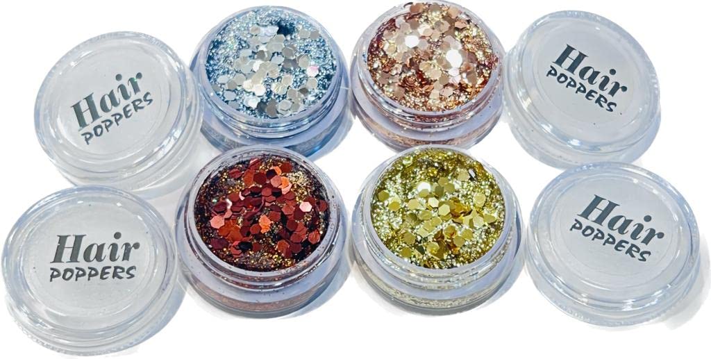 Rose Gold, Copper, Gray Silver & Gold Hair Glitter Gel - Shimmer & Shine for Parties, Festivals & Special Occasions