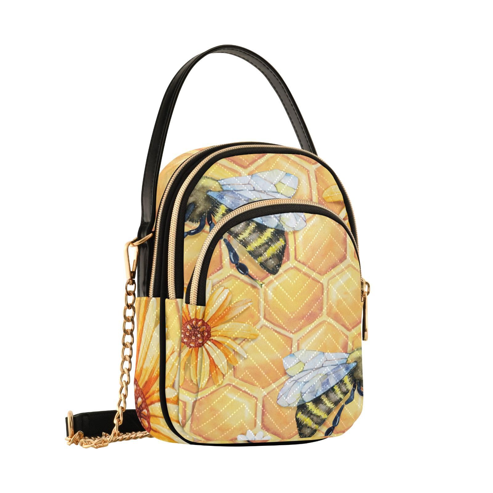 Trendy Women's Small Crossbody Bag - Bee Wasp Bumblebee Honey Field Chamomile Design Sling Purse for Travel & Daily Use | Fashionable Satchel Handbag for Women