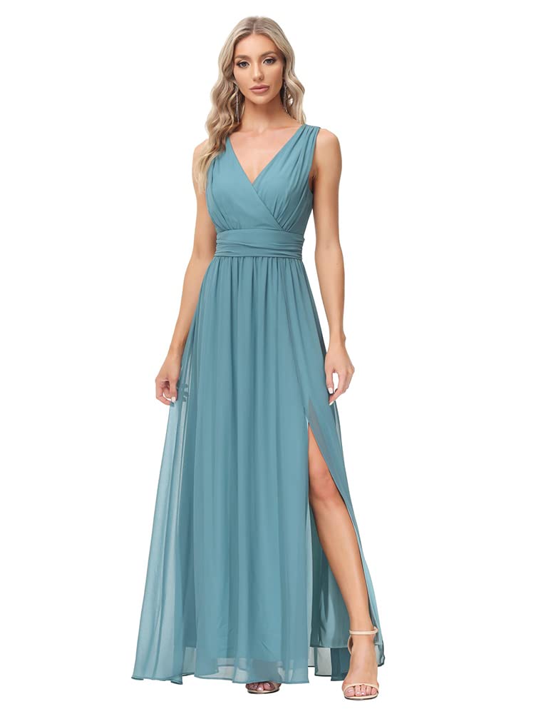 Elegant Sleeveless V-Neck Chiffon Maxi Dress for Semi-Formal Evening Parties - Perfect for Cocktail Events, Wedding Guest Outfits & Special Occasions