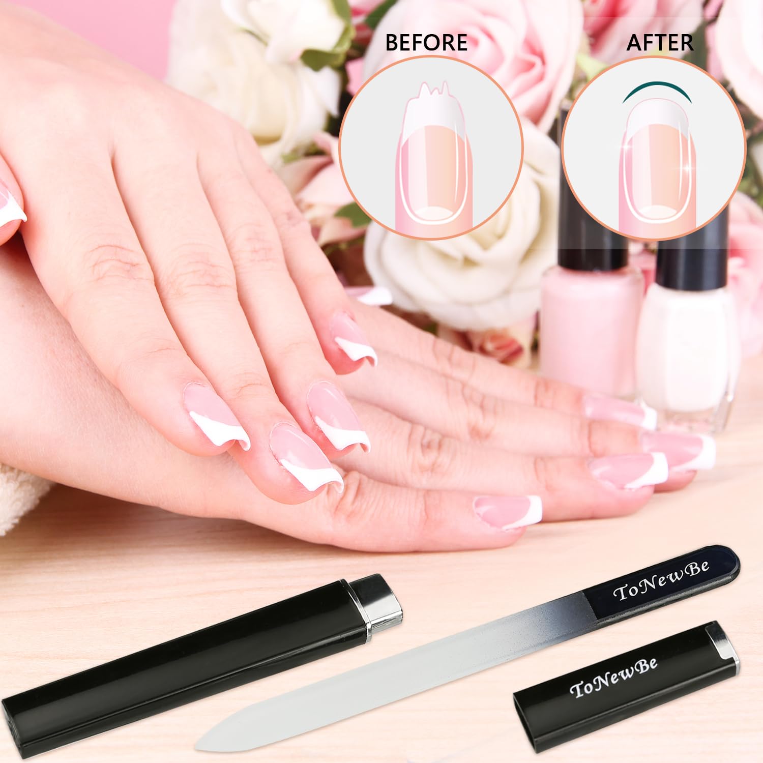 Premium Glass Nail File with Protective Case - Double-Sided Etched Crystal Nail File for Professional Nail Art & Care - Perfect Christmas Stocking Stuffer Gift & Travel Essential (Black) - Ideal for Home, Salon, and On-the-Go Manicures