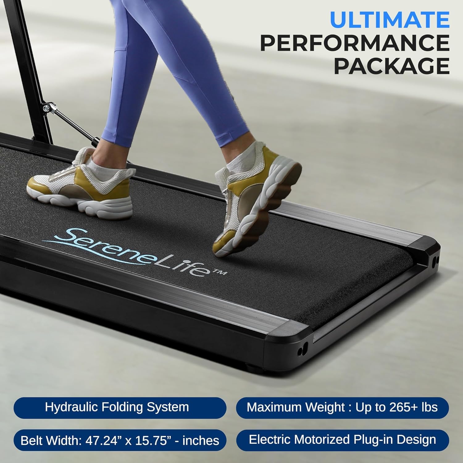 SereneLife Foldable 2-in-1 Treadmill & Walking Pad with Remote Control - Compact Under Bed/Desk Treadmill, 1.5HP Motor, 0.6-7.5MPH Speed, App Support - Easy Assembly & Storage for Home Gym, Office Workout, Walking & Jogging - Supports 265lbs Weight Capacity