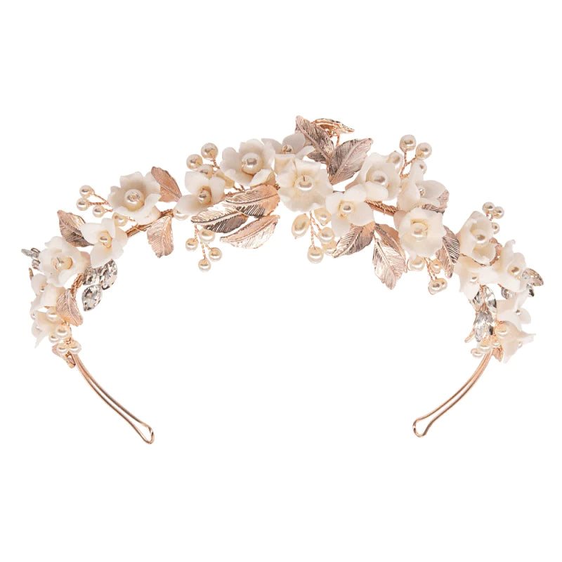 Rose Gold Floral Bridal Headband with Pearls - Elegant Wedding Hair Accessory for Brides, Bridesmaids & Special Occasions | Perfect for Weddings, Prom & Formal Events
