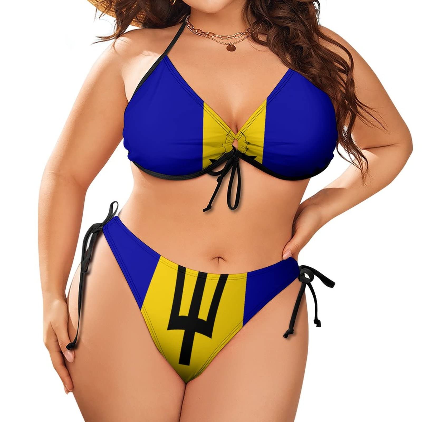 Barbados Flag Bikini Set - Large Size Women's Swimwear for Beach, Pool & Summer Vacations | Tropical Print Two-Piece Bathing Suit