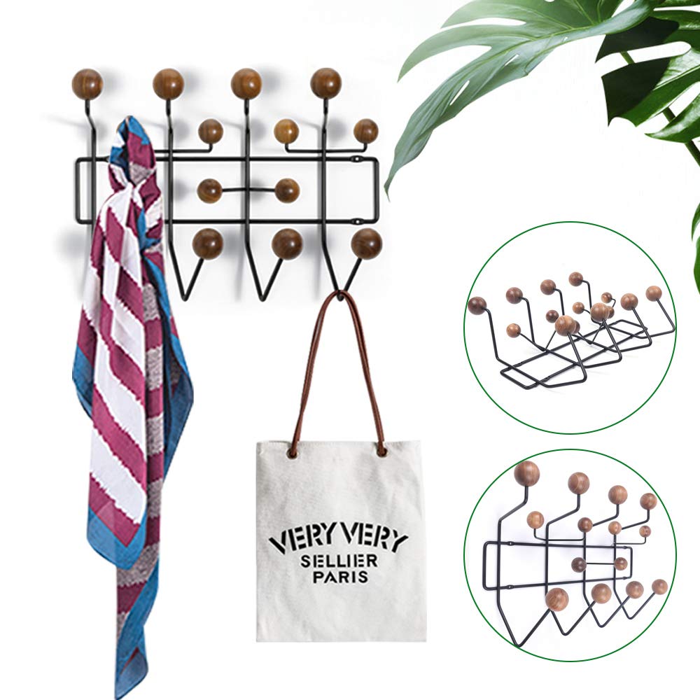 DYRABREST Wall Mounted Coat Rack with 5 Solid Walnut Wooden Hooks - Space Saving Entryway Organizer for Hallway, Bathroom, Living Room & Bedroom - Perfect for Hanging Coats, Hats, Bags, Towels and Scarves