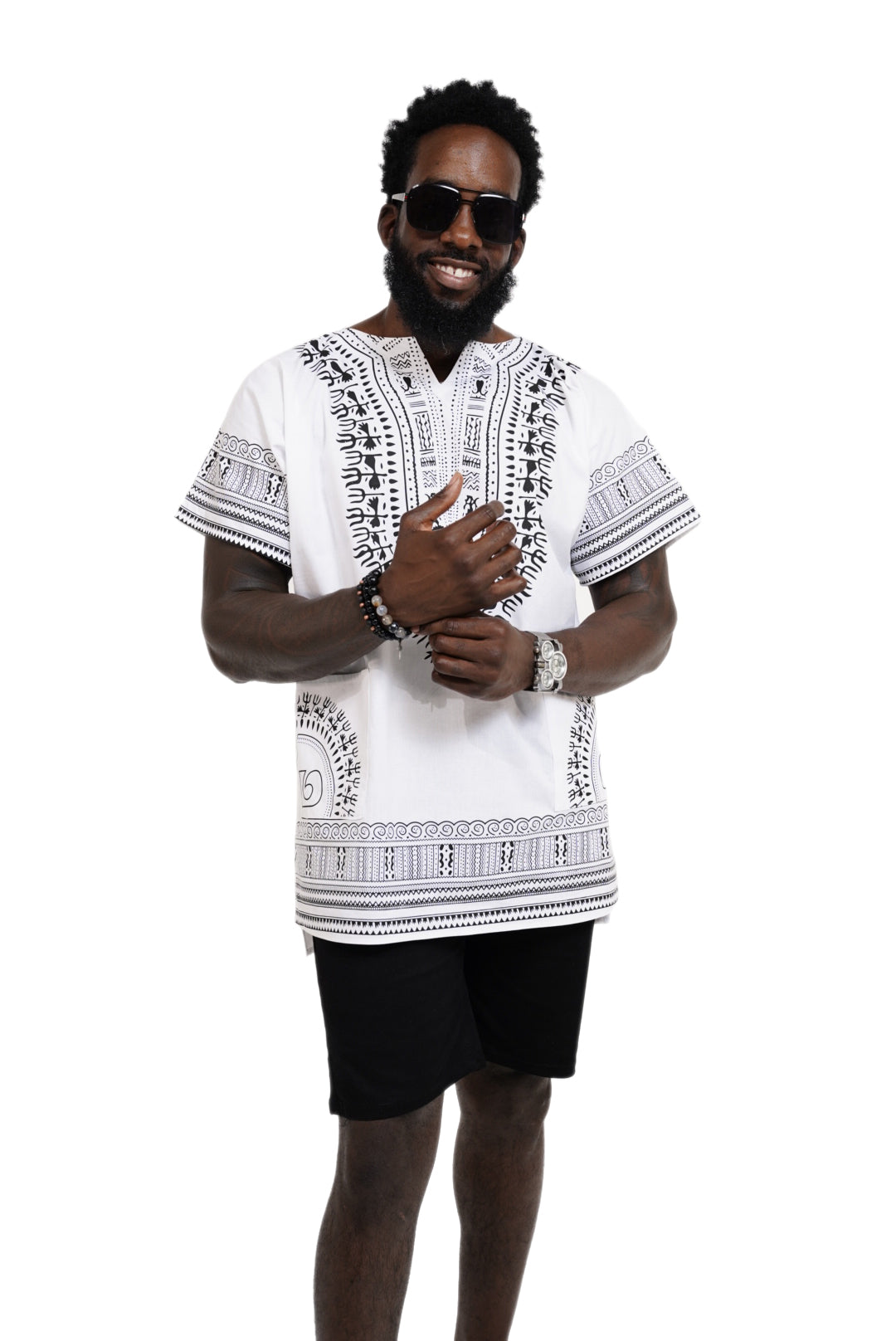African Print Dashiki Shirt for Men & Women | White Unisex African Tunic | Festival Wear, Cruise Outfit, Concert Attire | DP3830M | Perfect for Cultural Events, Beach Vacations & Summer Parties