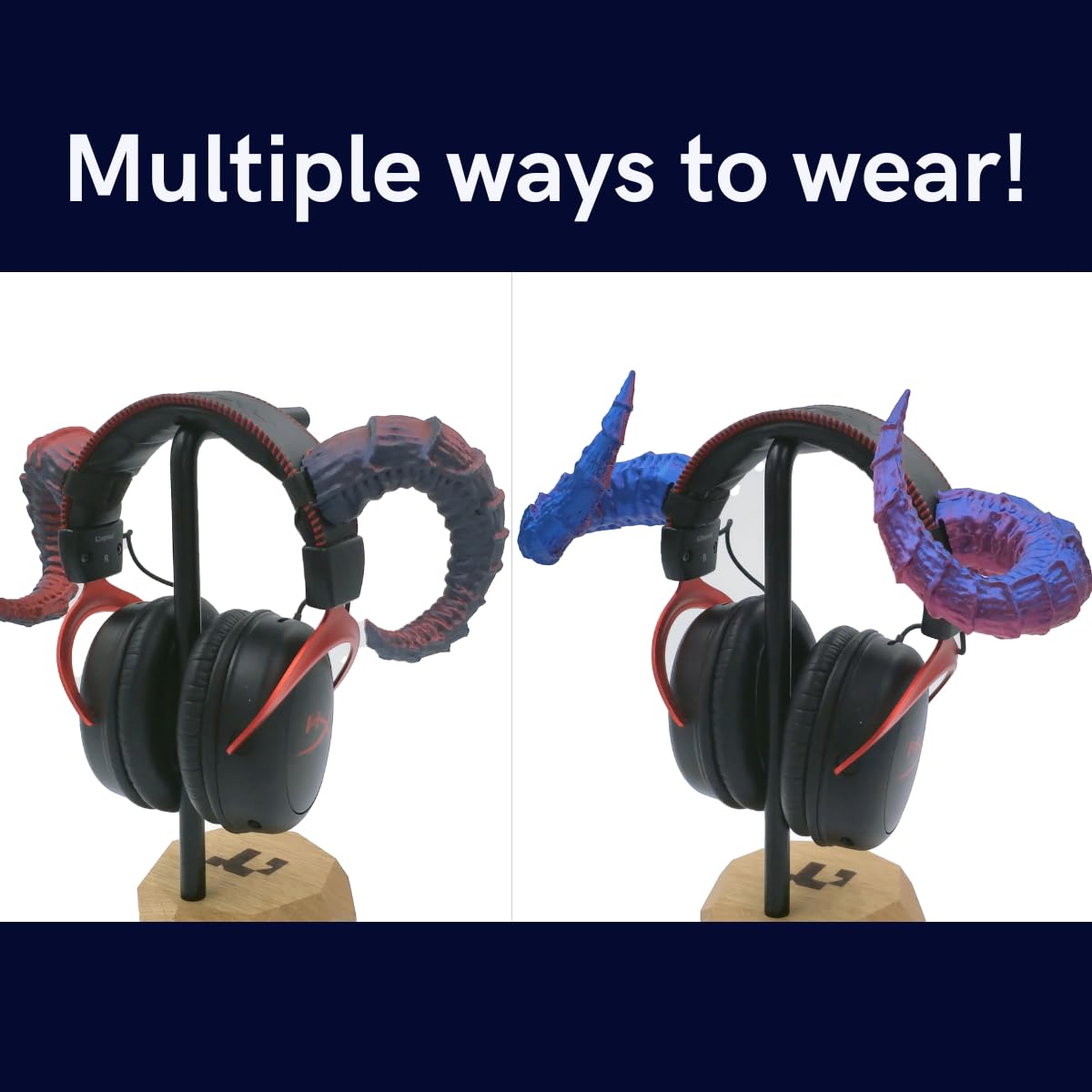 Ram Horn Headset Attachment - Gaming & Streaming Cosplay Accessories, Goat & Bull Horns for Gamers & Streamers (Blue/Purple) - Perfect for Twitch Streaming, YouTube Videos & Anime Conventions