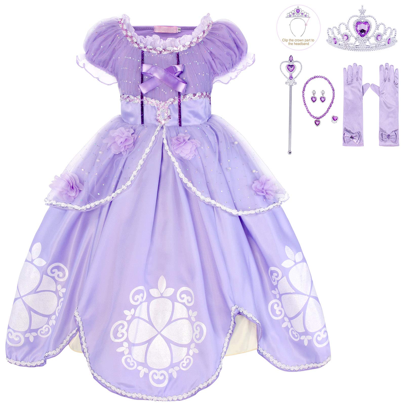 HenzWorld Girls Princess Costume - Elegant Fancy Party Dress for Birthday, Cosplay & Special Occasions | Long Sleeve Outfit with Jewelry Accessories | Perfect for Halloween, Tea Parties & Dress-Up Play