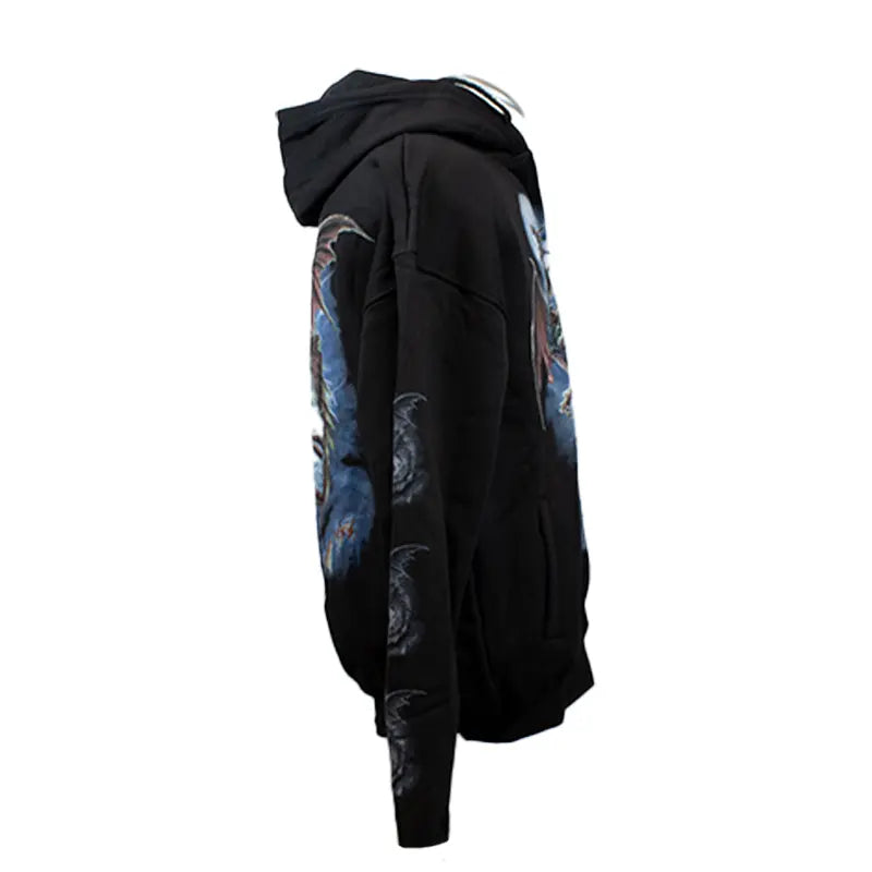 J&L Imports Men's Moon and Dragon Zip Up Hoodie - Stylish Asian Inspired Pullover Jacket for Streetwear & Casual Outfits