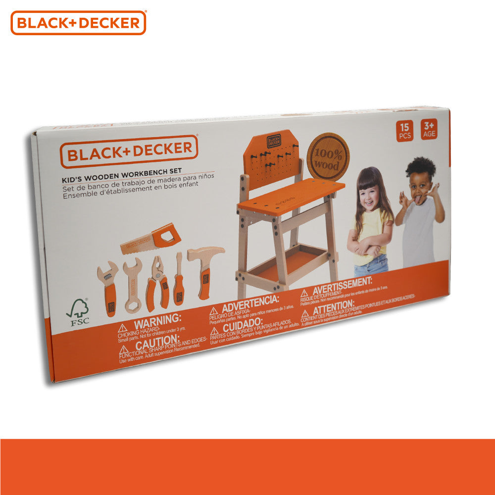 Black & Decker 6-Piece Kids Workbench & Wooden Tool Set - Pretend Play Toy for Toddlers | STEM Learning & Imaginative Play | Perfect for Birthday Gifts & Indoor Activities