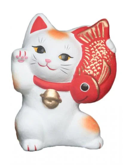 Nagahama Doll Japanese Maneki Neko (Beckoning Cat) White Lucky Cat Figure - Authentic Japanese Fortune Charm for Home & Office Decor