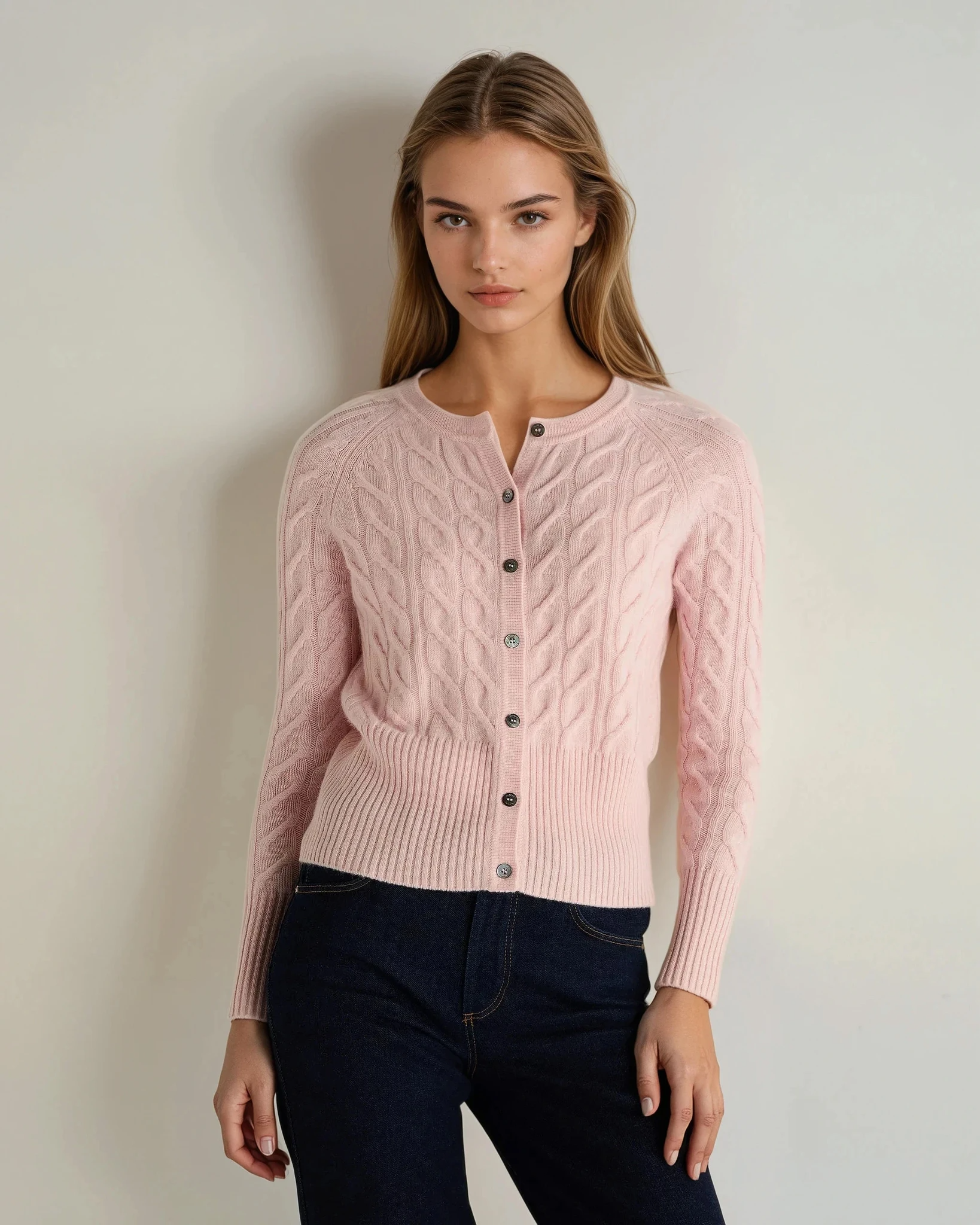 Women's Myla Cable Cashmere Cardigan - Soft Blossom Pink Knit Sweater for Fall & Winter | Cozy Office Wear & Casual Outings