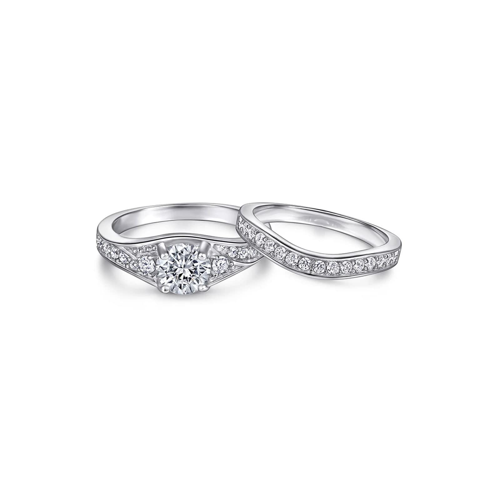 1 Carat Moissanite Wedding Ring Set for Women - Channel Set Engagement & Bridal Ring Set with Anniversary Promise Rings - Perfect for Proposals, Weddings & Special Occasions