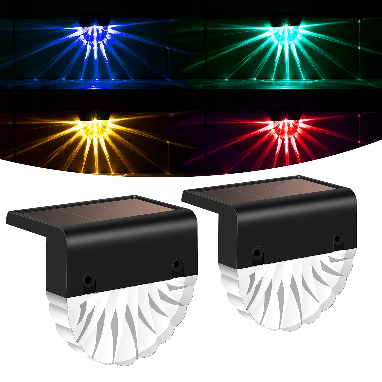 Solar Deck Lights Outdoor Waterproof - 2 Pack LED Solar Fence & Step Lights for Backyard, Patio, Garden, Porch, Pool - Warm White & Color Changing Glow - Perfect for Pathway, Stairs, Yard Decor & Nighttime Safety