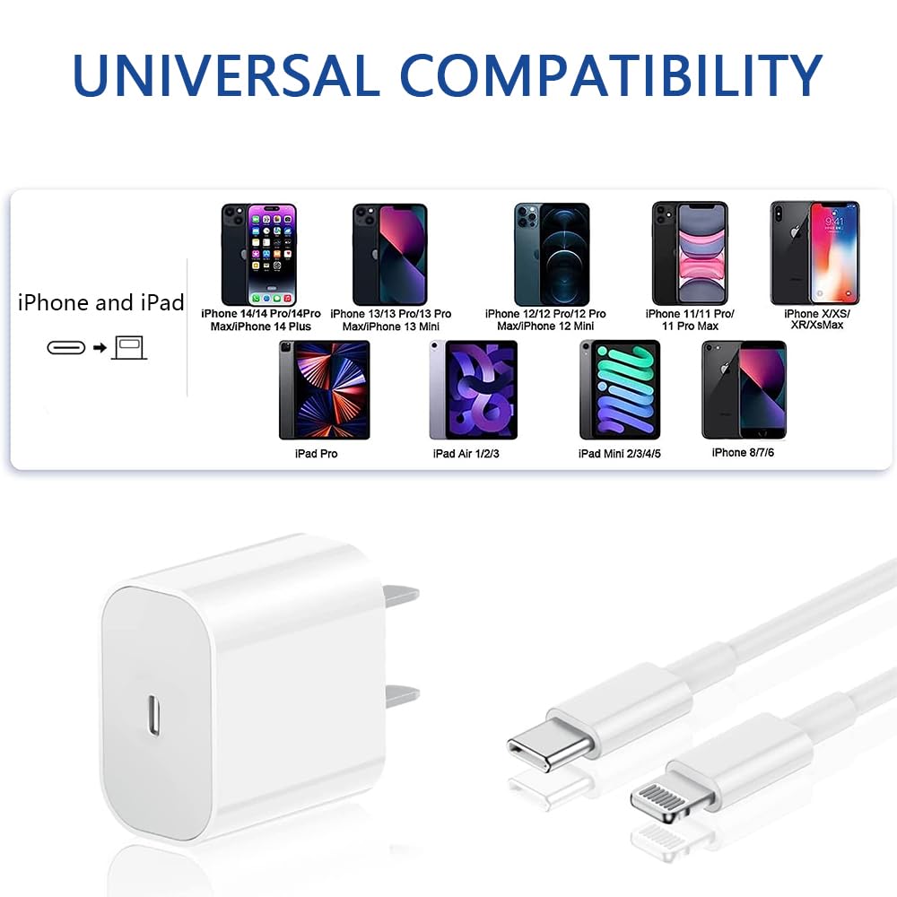 Orrkila MFi Certified 20W USB C Fast Charger with Cable - 2 Pack, PD Wall Charger for iPhone 14/13/12/11/X/Pro/Pro Max, iPad & AirPods | Perfect for Home, Office & Travel Charging