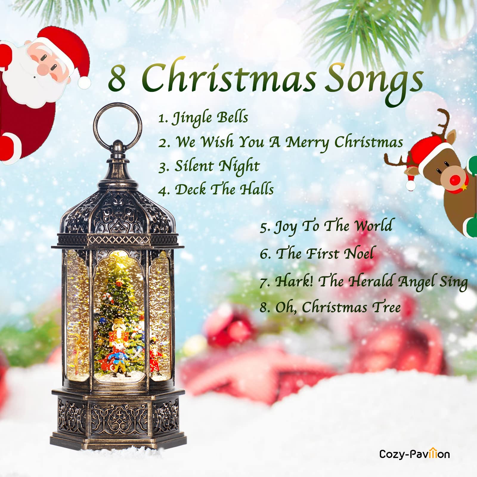 Christmas Snow Globes Musical Lantern with Timer - 12.7'' Rotating Nutcracker Figures & Swirling Glitter - Holiday Home Decor, Gift for Friends - Perfect for Christmas Tree Ornaments, Mantel Decorations & Winter Wonderland Displays