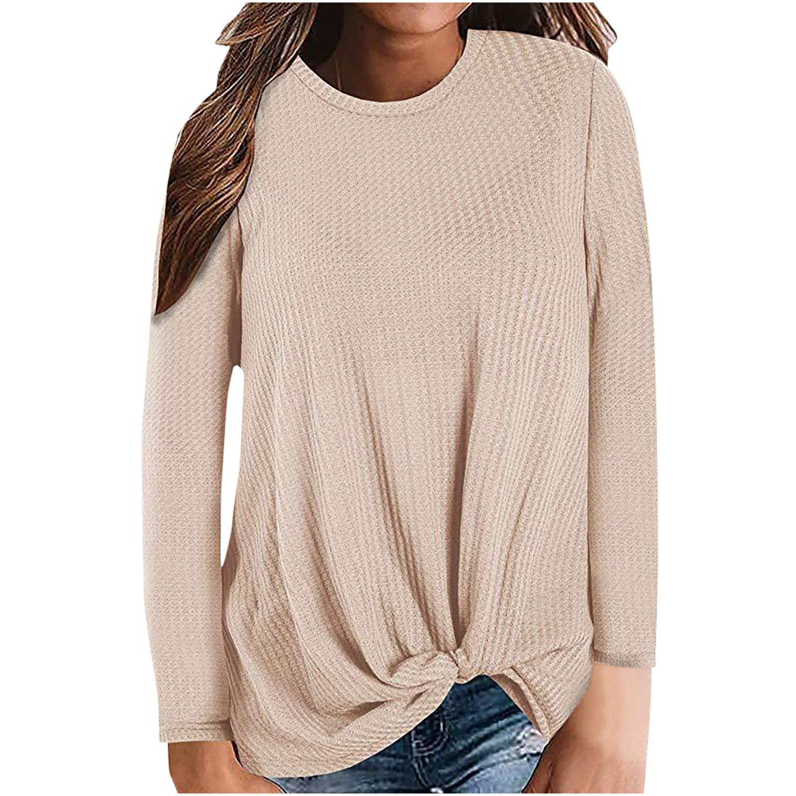 Women's Long Sleeve Crew Neck Hoodie - Soft Waffle Knit Pullover Sweater, Casual Loose Fit Sweatshirt Blouse for Everyday Wear, Work & Weekend Outings