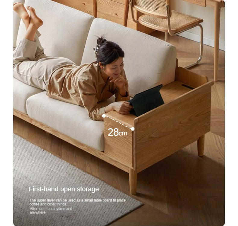 Oak Solid Wood Space-Saving Storage Sofa - Functional Multi-Purpose Sofa Bed with Hidden Storage for Small Apartments, Living Rooms & Guest Rooms