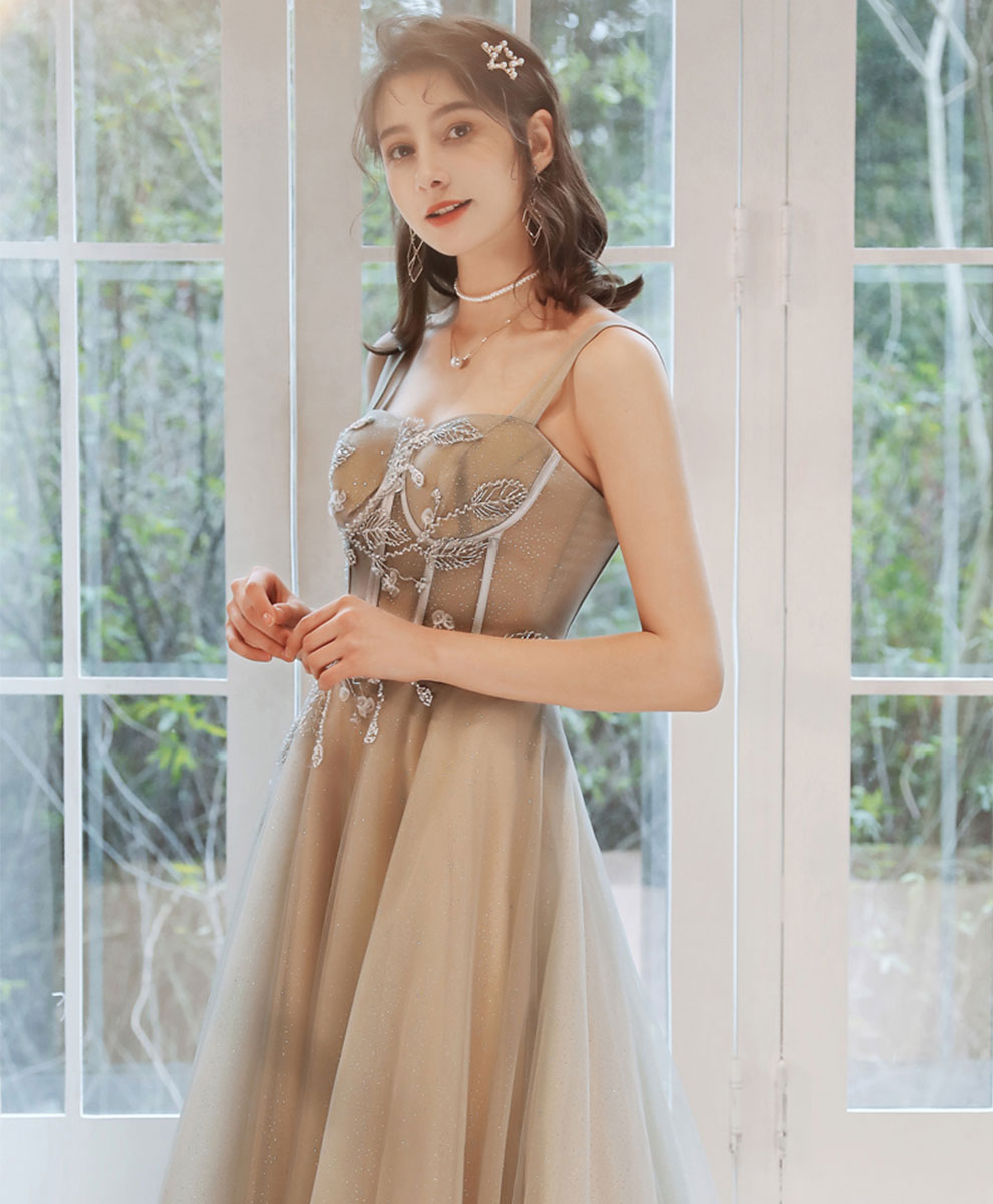 Elegant Champagne A-Line Long Prom Dress for Women - Formal Graduation Gown - Perfect for Homecoming, Evening Parties & Special Occasions
