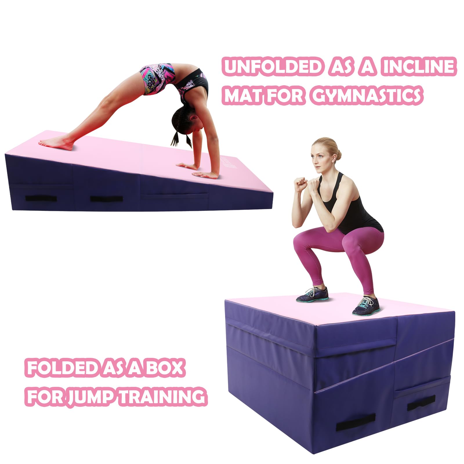 Folding Gymnastics Wedge Mats for Home Use - Waterproof PVC Cover & EPE Foam | Ideal for Exercise, Tumbling, Yoga, Pilates | Perfect for Home Gym, Kids Playroom & Fitness Training