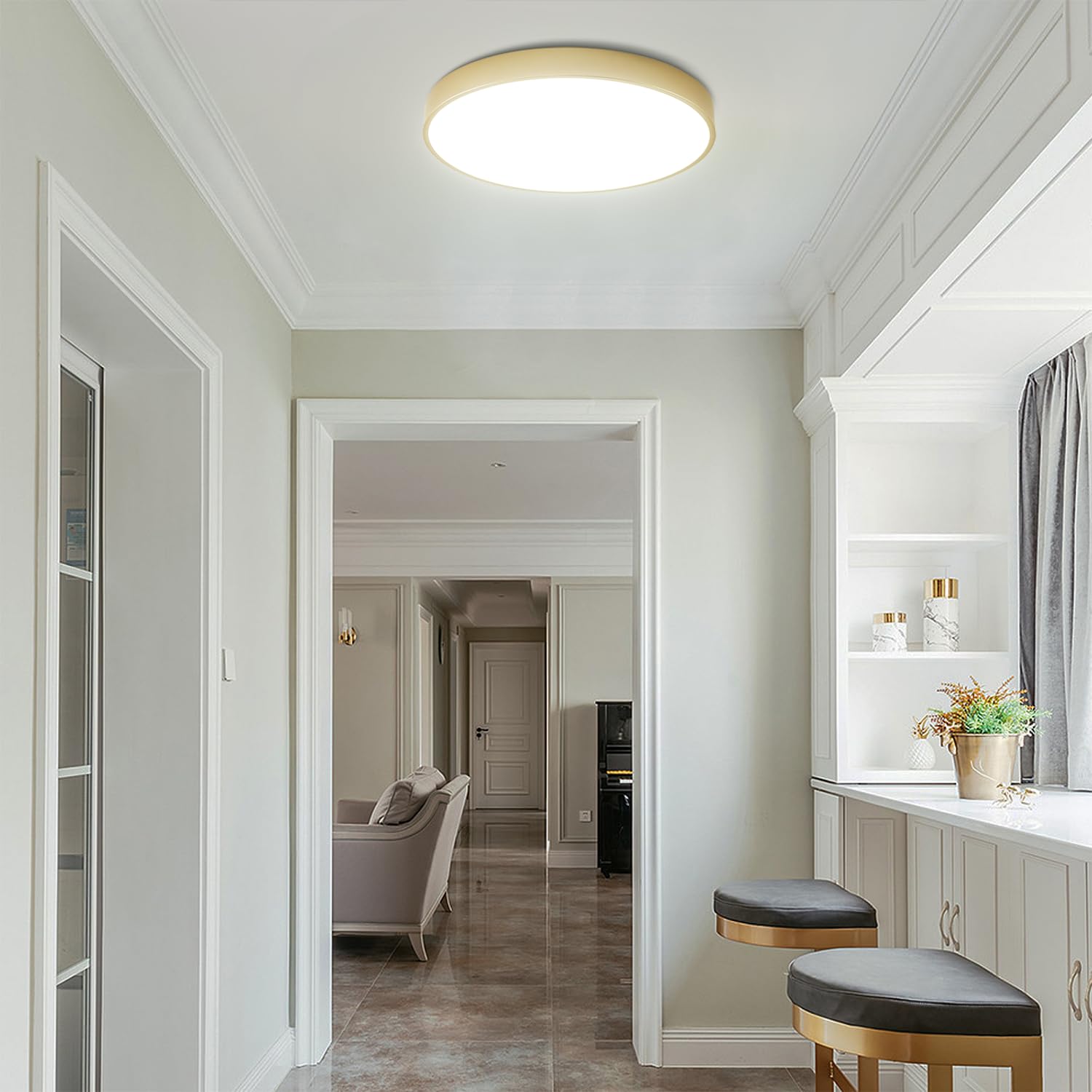 Wheatronic 2 Pack 12 Inch Gold LED Flush Mount Ceiling Light Fixture, 24W 5CCT Adjustable Close-to-Ceiling Lighting for Bathroom, Bedroom, Hallway, Kitchen, Living Room & Office - Energy Saving Modern Interior Design