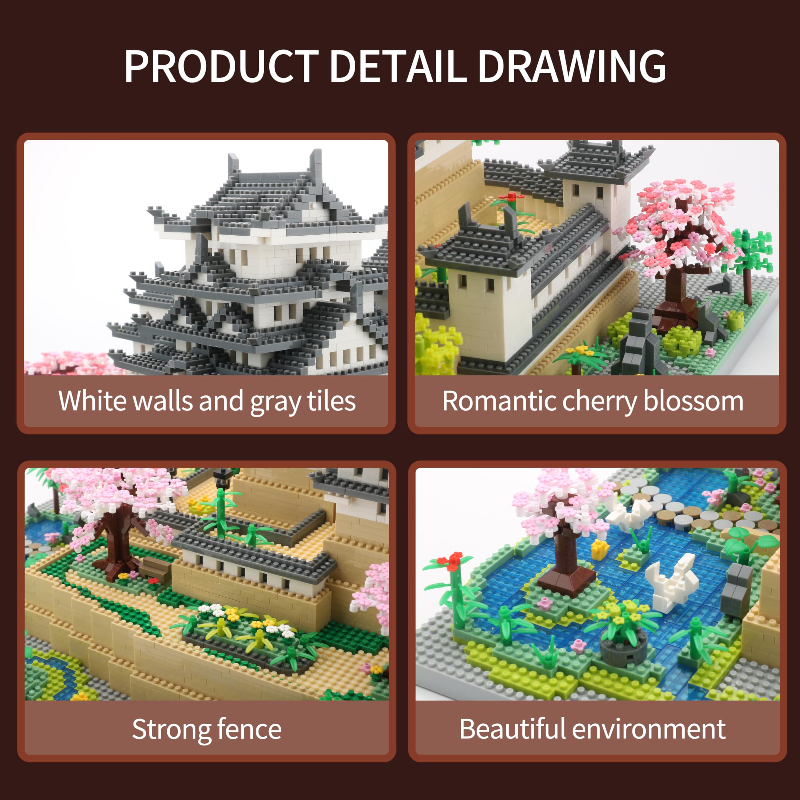 Japanese Micro Mini Building Blocks Set - 10080 PCS Himeji Castle with Cherry Blossoms Architecture Model Kit for Adults, Collectible Landmark Toy Gift | Perfect for Home Decor, Office Display & Stress Relief
