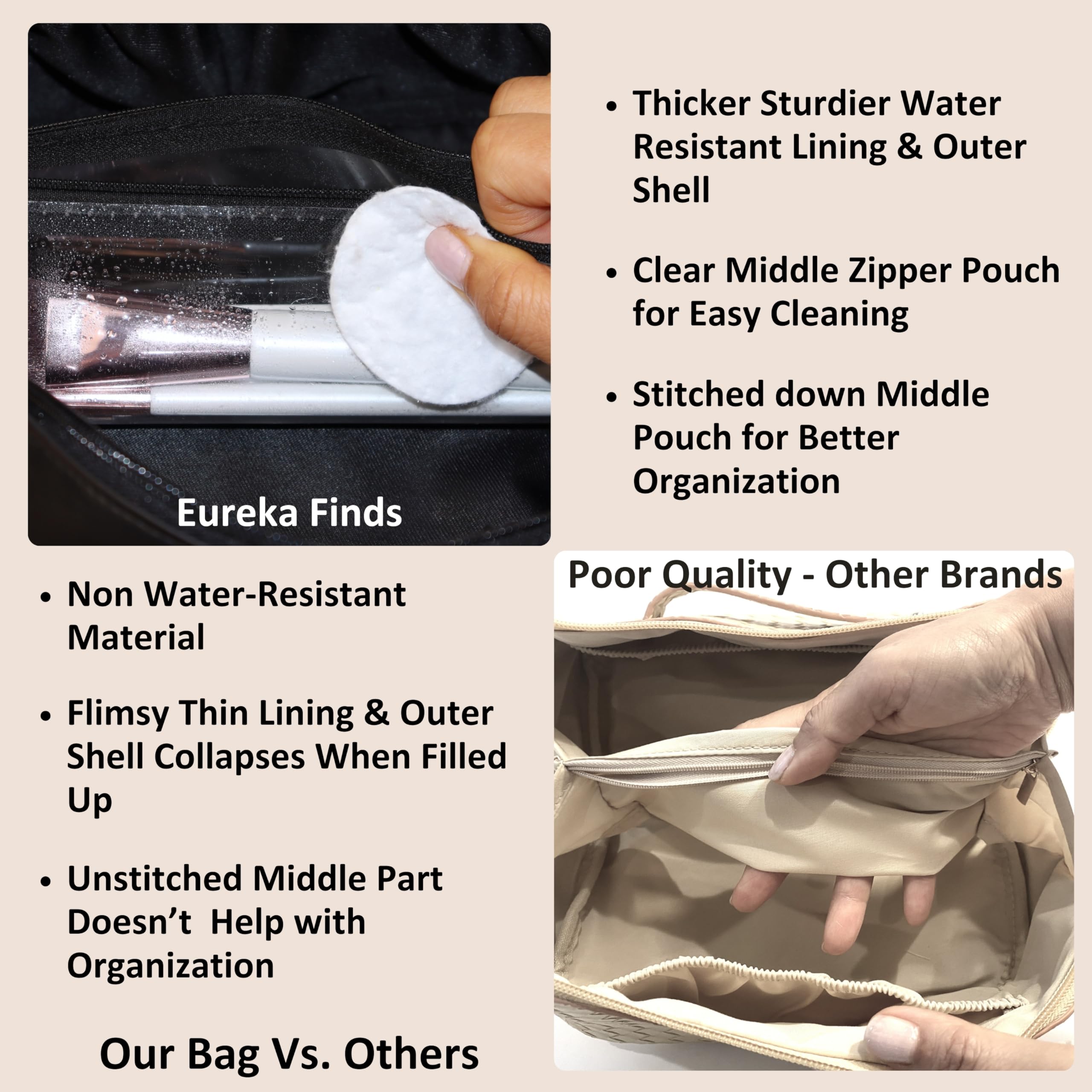 Waterproof Makeup Bag with Pencil Case - Large Deep Pockets & Clear Zipper Organizer for Makeup Brushes | Perfect for Travel, Beach Trips, Road Trips & Everyday Cosmetics Storage