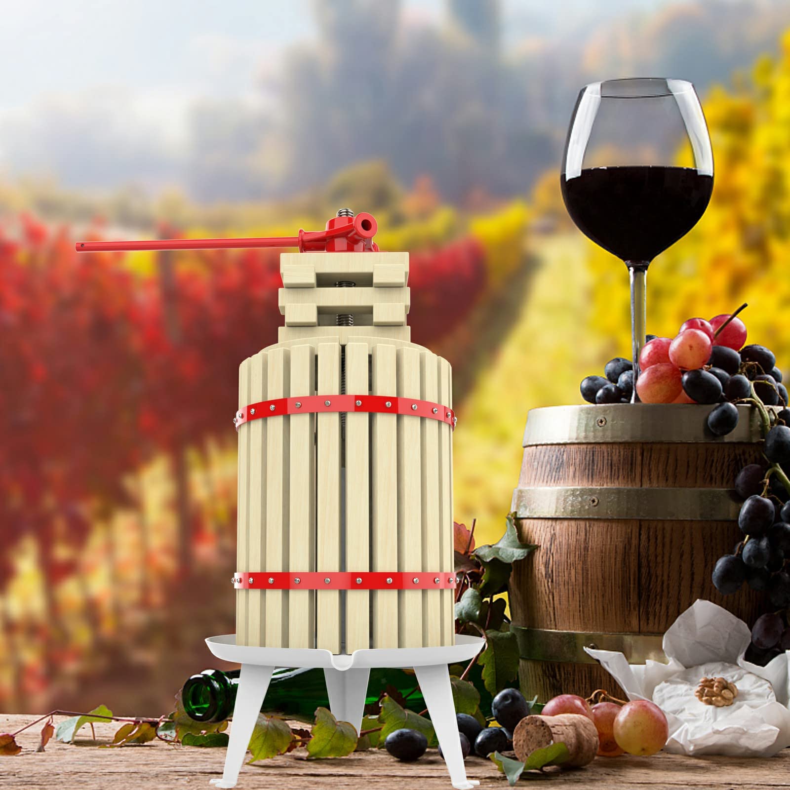 4.75 Gallon Fruit Wine Press & 7L Apple Crusher with Stand - Manual Juicer Grinder for Homemade Wine, Cider, Juice Making - Perfect for Home Brewing, Vineyard Harvest & DIY Fruit Processing