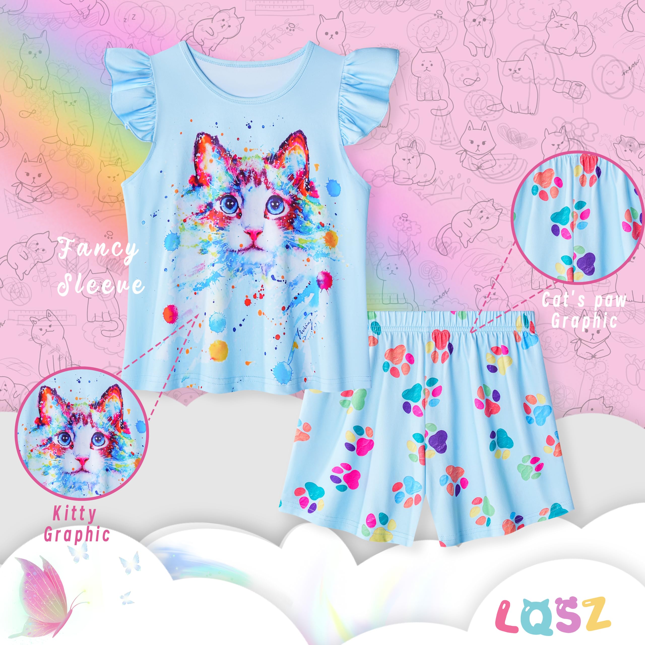 **LQSZ Girls Pajamas Set - Soft Cotton Toddler Sleepwear for Girls 2-12 Years | Cute Summer PJs for Kids | Perfect Gift for Birthday & Sleepovers**    *（优化点：增加材质描述、年龄范围更清晰，突出适用场景如生日礼物和睡衣派对）*