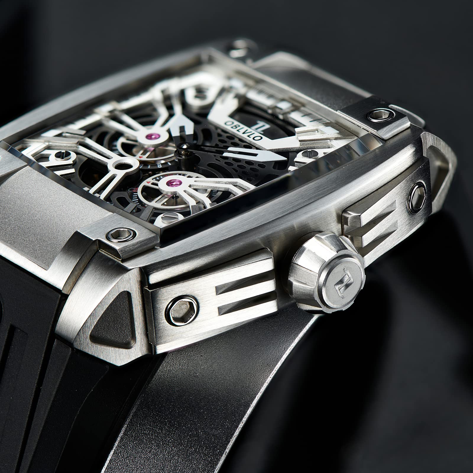 Men's Super Luminous Automatic Watch - Luxury Sport Square Skeleton Mechanical Watch with Rubber Strap | Waterproof & Shock Resistant | Perfect for Business, Casual Wear & Outdoor Activities (GM)