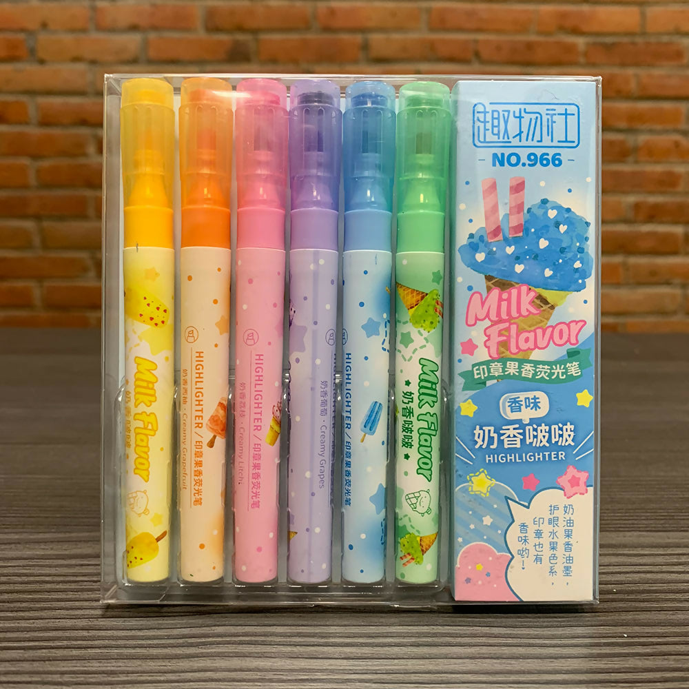 6-Pack Scented Milk Highlighters Set - Colorful Pastel Markers for Notes, Study & Office Organization - Perfect for Students, Teachers & Work