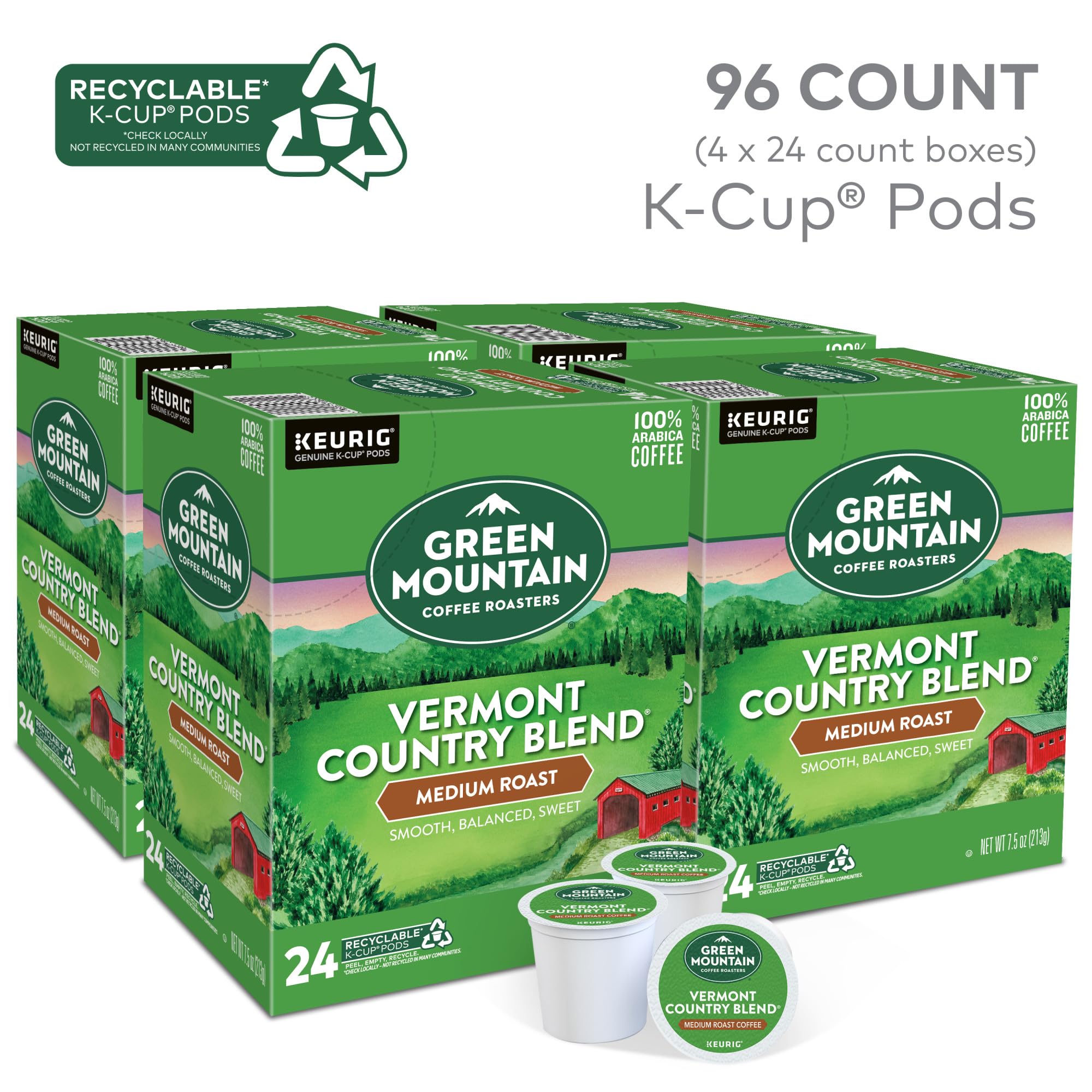 Green Mountain Coffee Roasters Vermont Country Blend Medium Roast K-Cup Pods - 96 Count Keurig Single-Serve Coffee for Home & Office Brewing | Perfect for Morning Boost or Afternoon Break