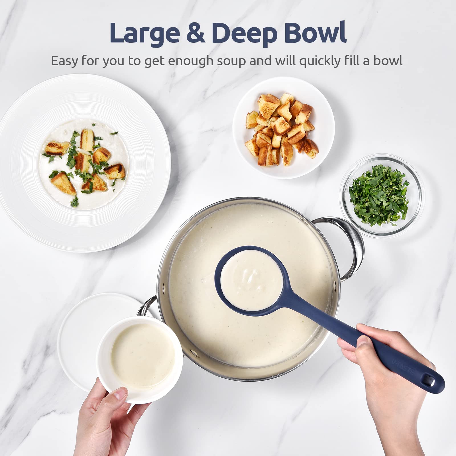 U-Taste 14-Inch Extra Large Flexible Silicone Spatula & 13-Inch Non-Stick Soup Ladle Set - 600°F Heat Resistant, Midnight Blue - Perfect for Baking, Cooking, and Serving Hot Dishes