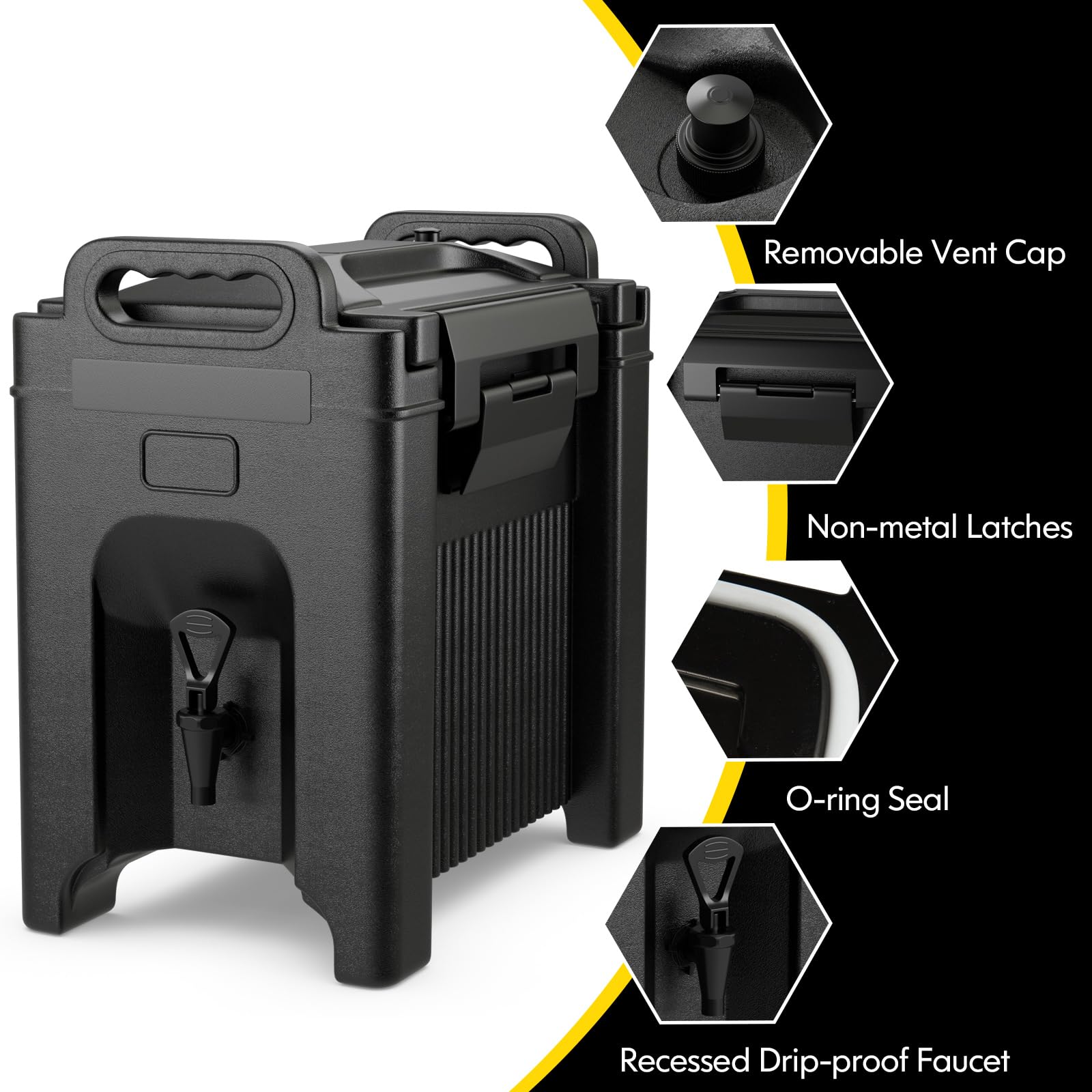 COSTWAY 2.5 Gallon Insulated Beverage Dispenser | Hot & Cold Drink Server with Handles | Food-Grade LLDPE Material | Keeps Chocolate, Tea, Coffee Warm | Perfect for Parties, Catering, Events, and Outdoor Gatherings | Black