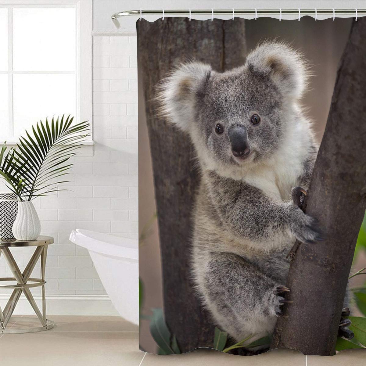 4 Pcs Koala Bear Shower Curtain Set - Waterproof Bathroom Decor with Non-Slip Rugs, Toilet Lid Cover & Bath Mat, 72x72 Inch Large Wild Animal Theme - Perfect for Kids' Bathroom, Nursery or Jungle-Themed Home Decor