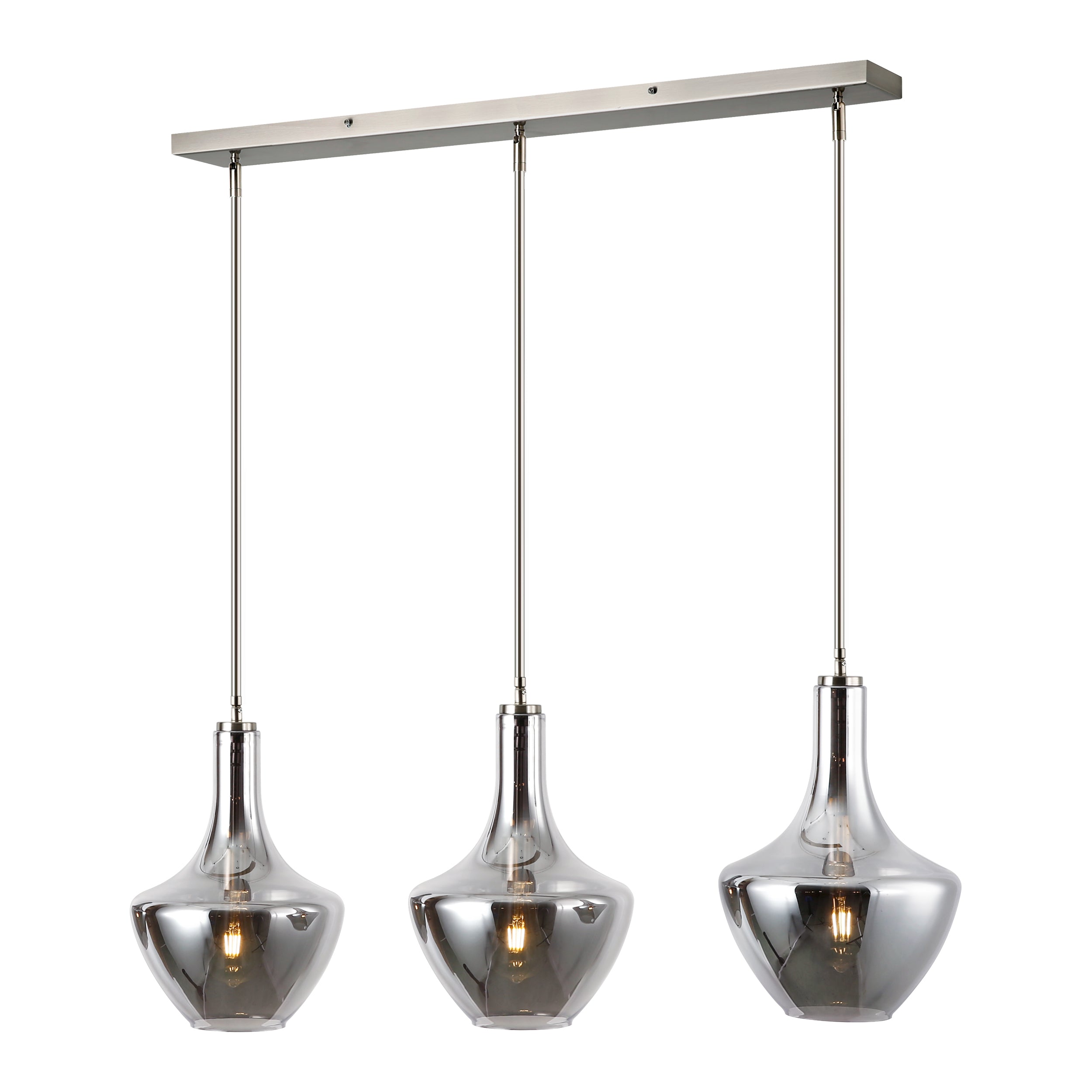 Modern 3-Light Pendant Island Lighting Fixture for Kitchen Dining Room - Brushed Nickel Finish, Adjustable Height, Dimmable LED Bulbs Included - Perfect for Home, Restaurant, and Cafe Decor