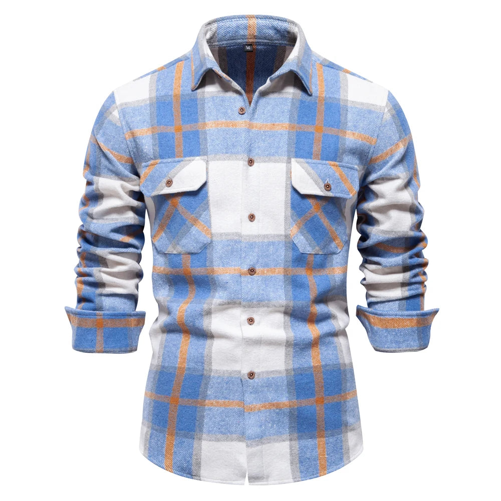 Men's Thick Flannel Plaid Shirt - Winter Warm Casual Button Down Shirt with Double Pockets | Perfect for Layering Under Jackets, Outdoor Activities & Office Wear