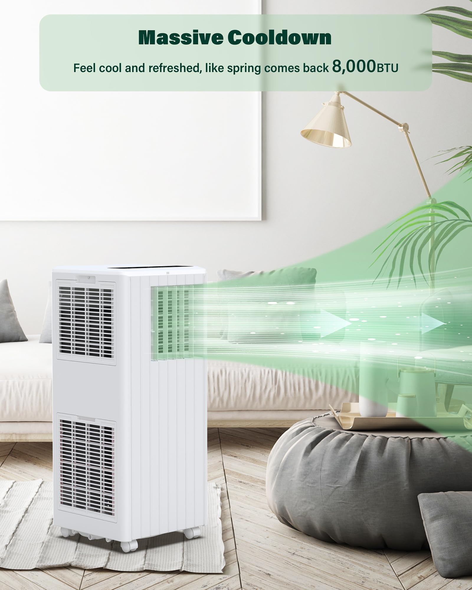 8000 BTU Portable Air Conditioner for Rooms Up to 350 Sq.Ft - Energy Efficient Cooling with Remote Control - White - Perfect for Bedrooms, Offices & Small Apartments