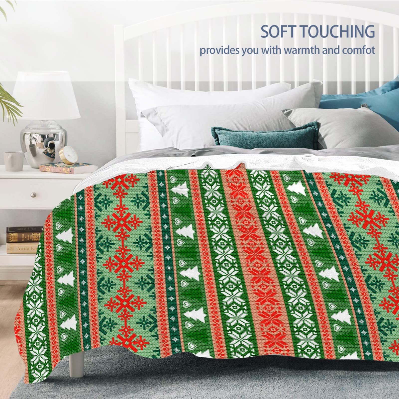 Soft Flannel Christmas Blanket - Lightweight Cozy Throw for Family, Luxury Microfiber Bed Blanket 120