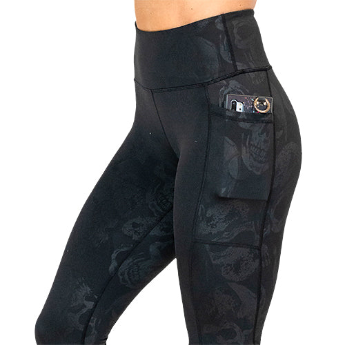 Shadow Skulls Leggings for Women - Gothic Print Yoga Pants with Skull Design - High Waisted Stretchy Workout Leggings for Gym, Running & Casual Wear