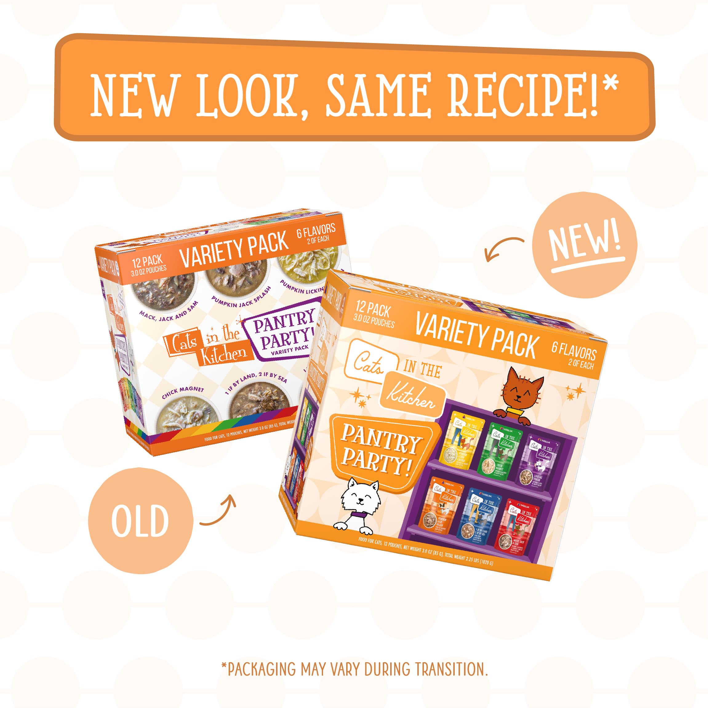 Weruva Cats in the Kitchen Pantry Party Pouch Variety Pack - Grain-Free Wet Cat Food in Gravy, 3oz Pouch (Pack of 12) - High Protein, Natural Ingredients for Adult & Senior Cats - Perfect for Mealtime, Travel & Hydration Boost