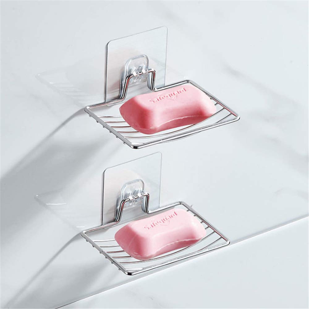 Stainless Steel Soap Dish Holder 2 Pack - Self Adhesive Wall Mounted Soap & Sponge Storage Rack for Kitchen, Bathroom, Shower - Durable & Rustproof (Silver) | Perfect for Small Space Organization & Wet Area Storage