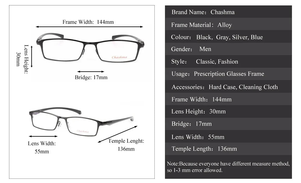 Unisex Square Titanium Alloy Eyeglasses with Full Rim - Lightweight & Durable Frame for Men & Women | Perfect for Reading, Working & Daily Wear
