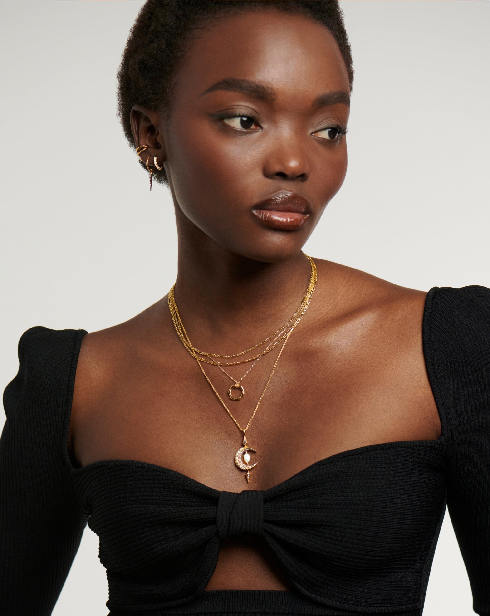 Harris Reed Crescent Moon Pearl Necklace - 18k Gold Vermeil & Genuine Pearl Jewelry for Women | Elegant Layering Necklace for Date Night, Wedding, or Special Occasions