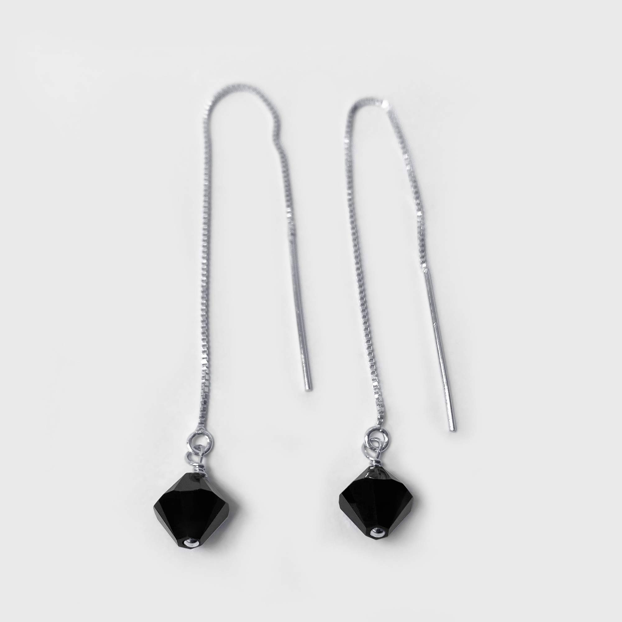 925 Silver Threader Drop Earrings with Crystals for Party & Wedding