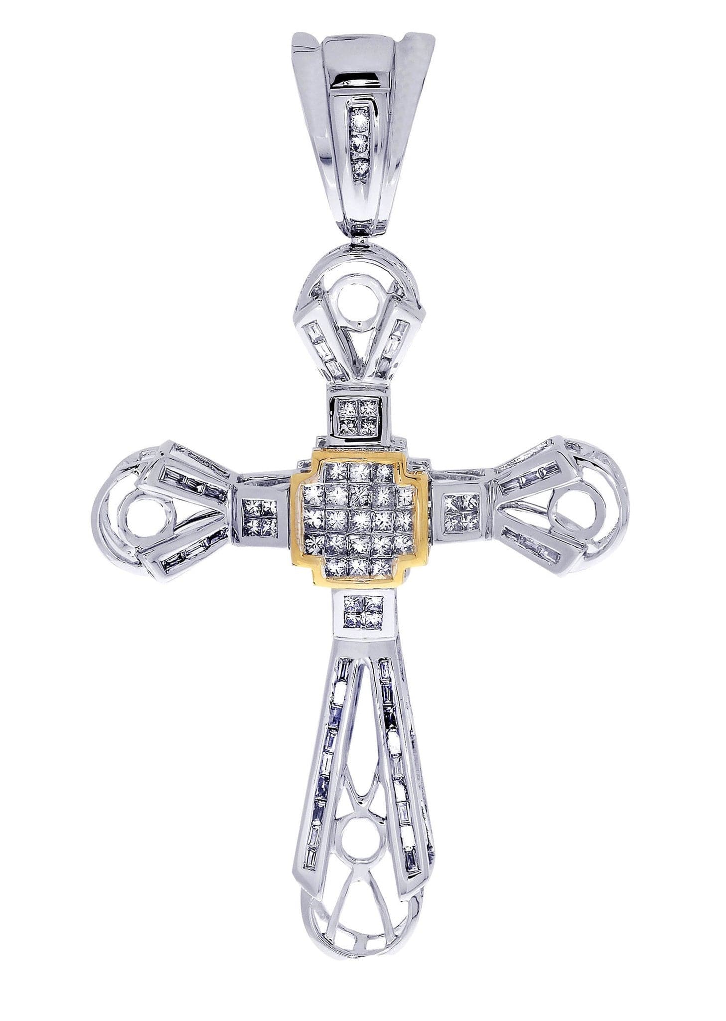 1.28 Carat Diamond Cross Pendant Necklace - 11.27 Grams Solid Gold Religious Jewelry for Women - Perfect for Baptism, First Communion & Special Occasions