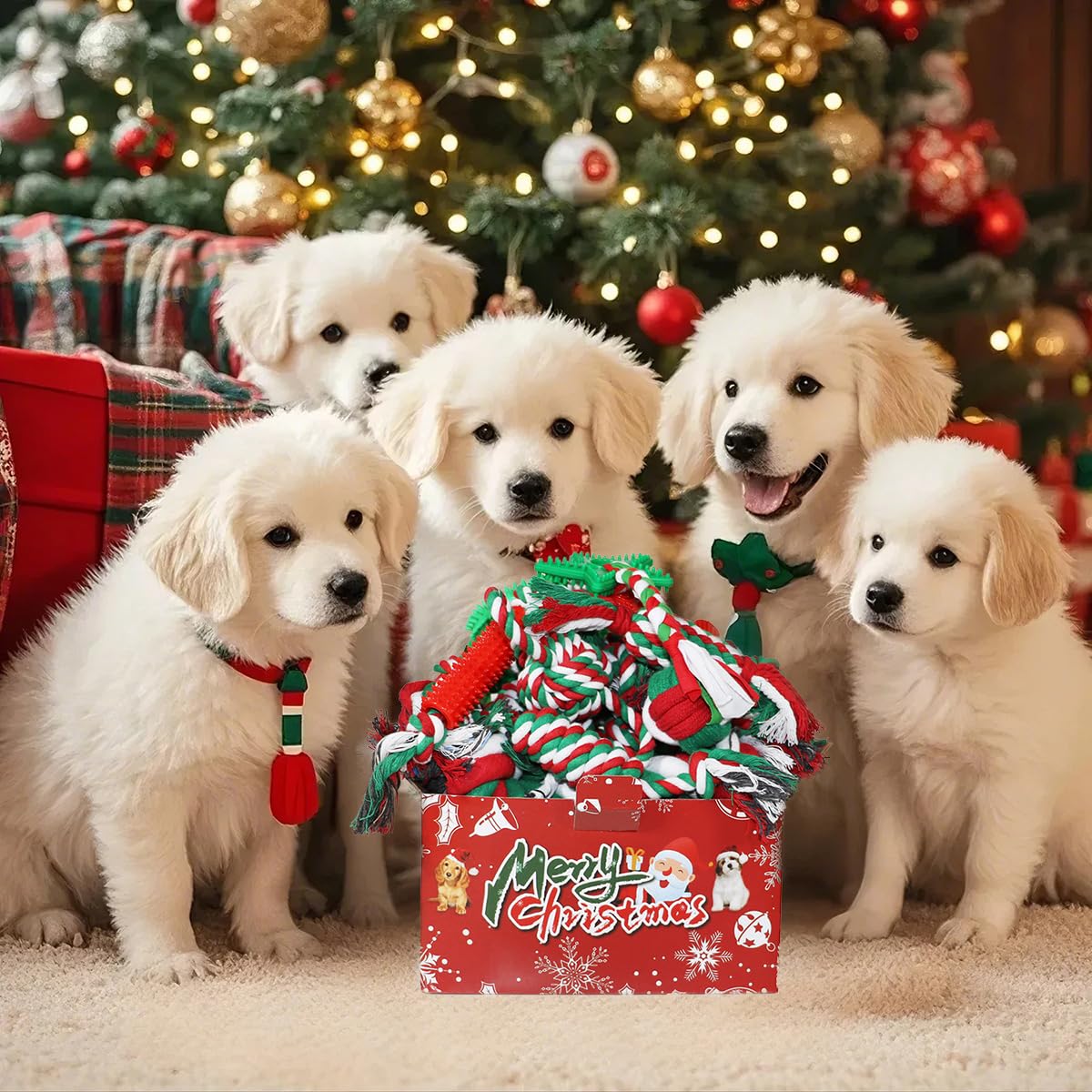 15 Pack Christmas Dog Toys - Durable Puppy Chew Toys with Rope Set | Interactive Tough Chew Box for Training, Teething & Play | Perfect Holiday Gift for Puppies (Great for Indoor/Outdoor Play & Puppy Training)