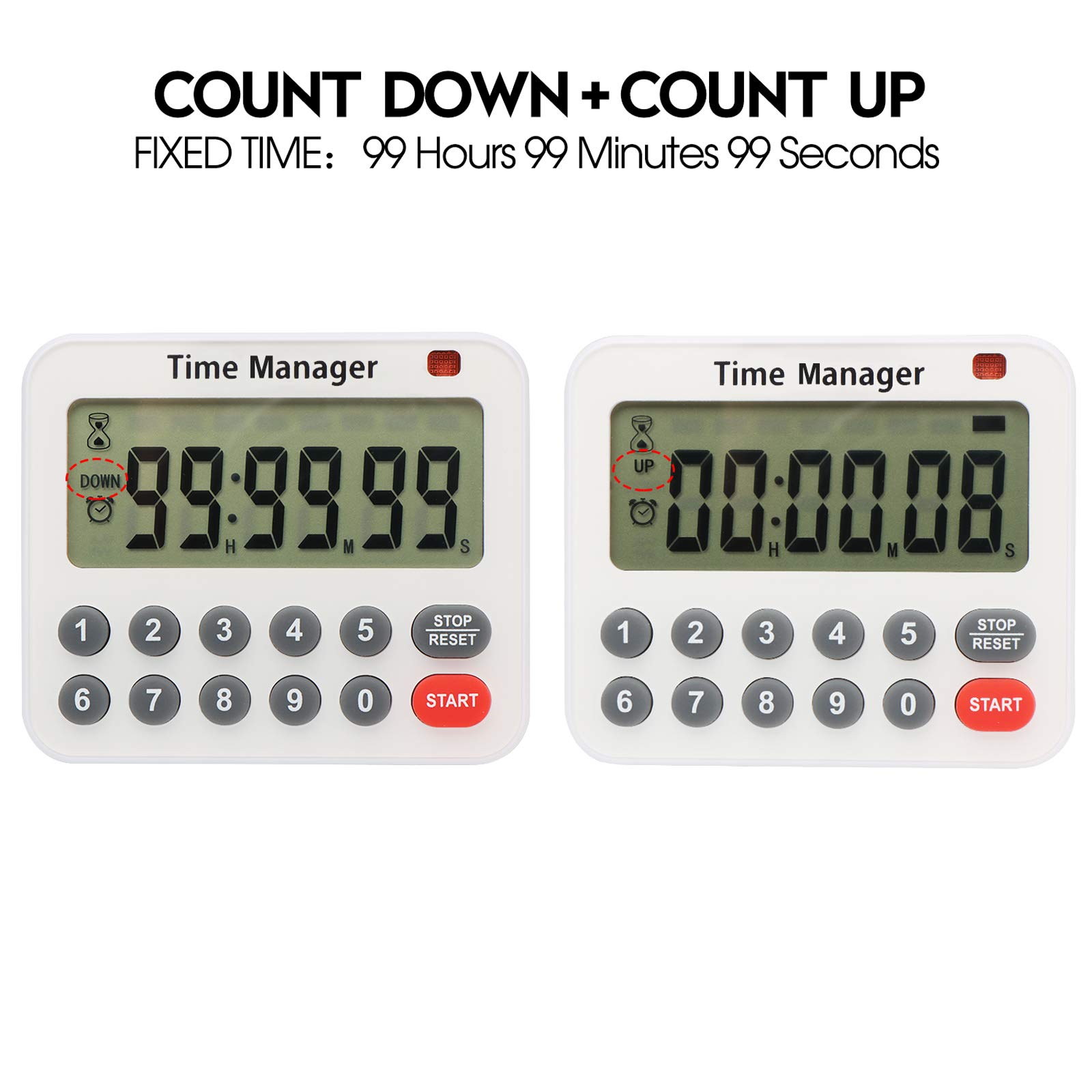 AIMILAR AY4052-2 Digital Kitchen Timer - Magnetic Count Up/Down Cooking Timer with Loud Alarm, Direct Time Input (Hours/Minutes/Seconds), 2-Pack - Perfect for Baking, Cooking, Workouts & Classroom Activities