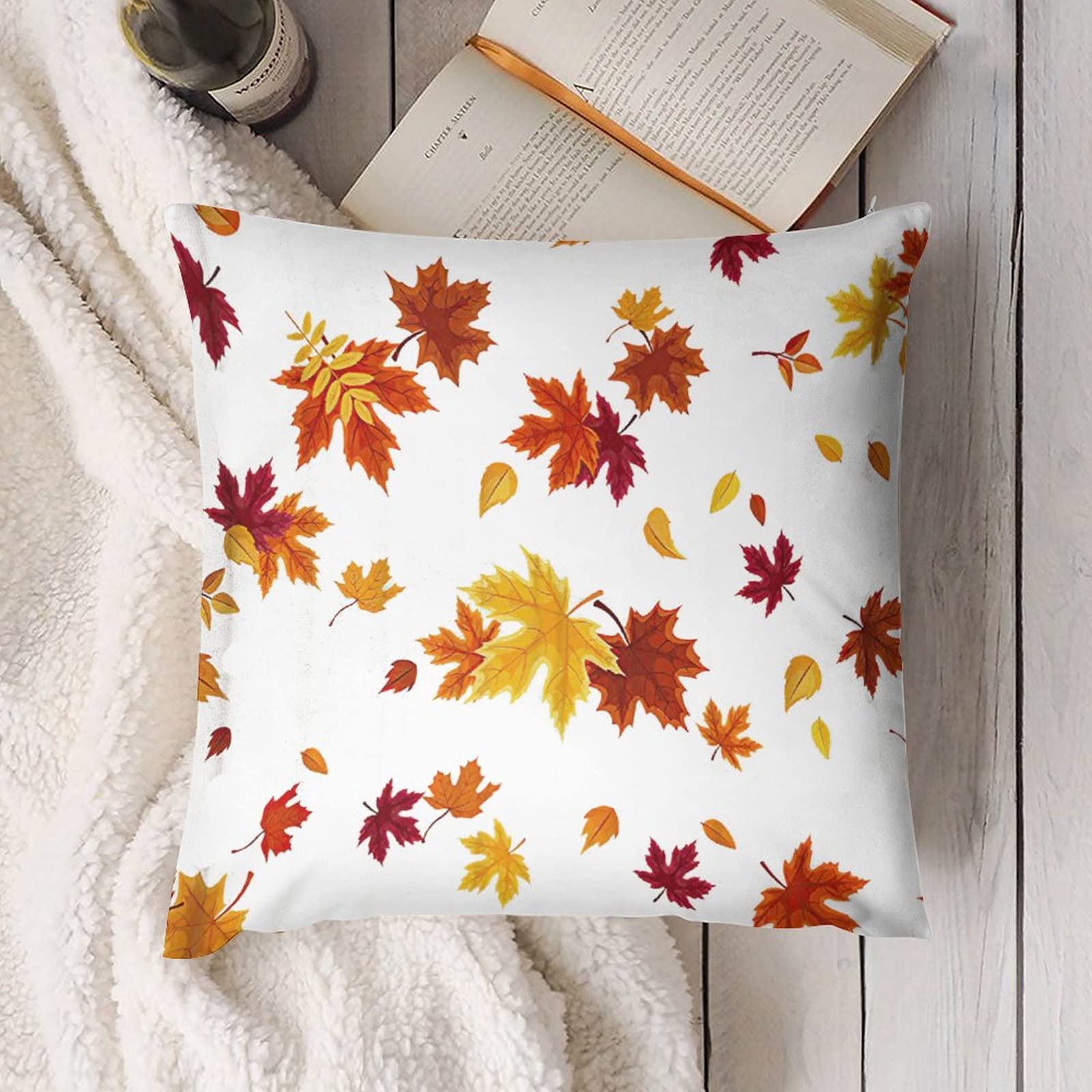 Farmhouse Fall Maple Leaves Pillow Covers 24x24 Inches - Thanksgiving & Holiday Decor Throw Pillow Cases for Couch, Sofa, Bed - Cozy Autumn Home Decor for Living Room & Bedroom